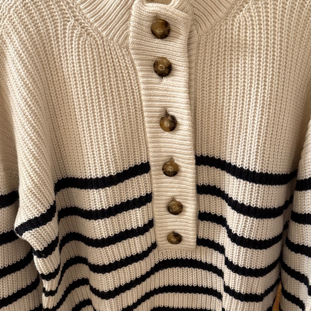 Sezane Lucas Cream and Blue Striped Sweater - Picture 3 of 6